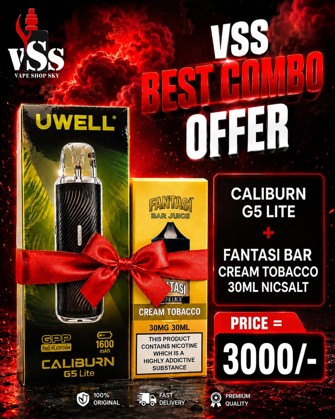 uwell caliburn salt nic Combo Offer G5 Lite+Fantasi Bar Cream Tobacco Nicsalt 30ml Strains:Them Apples (Indica) NIQ PEARL Foger Meta Moon 30K